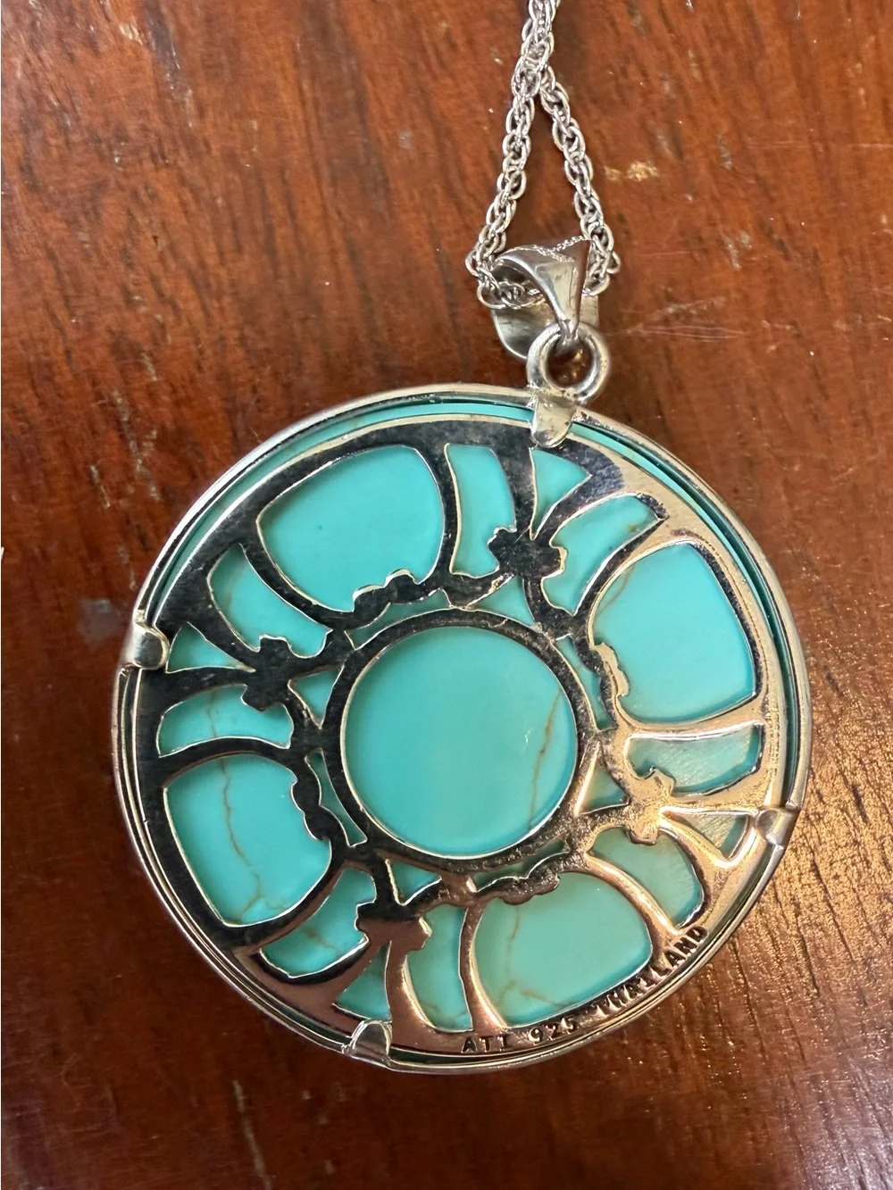 Macy's Silver Filigree Pendant Necklace with Turquoise Enamel